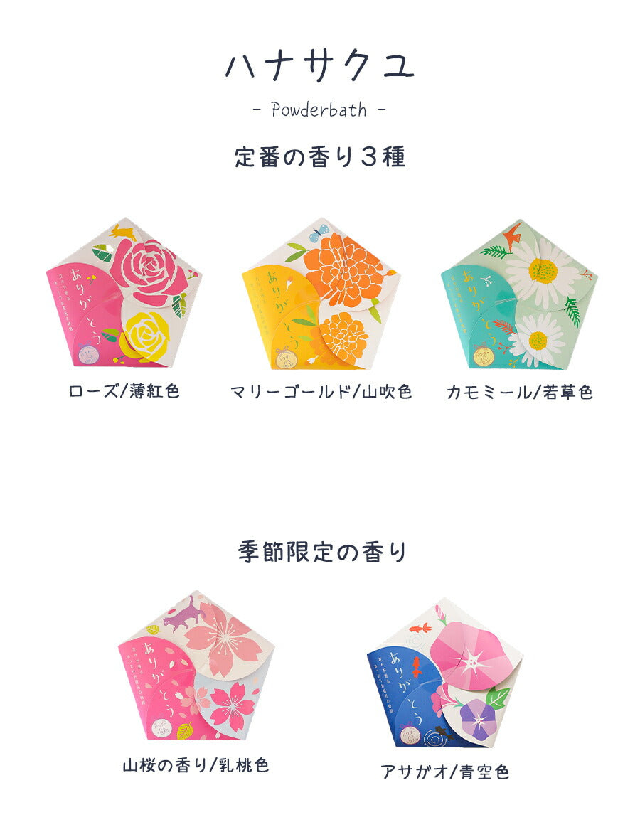 プチギフト入浴剤花メッセージありがとう感謝日本製ギフトかわいいバスパウダー入浴料香り保湿ボディケアセラミドヒアルロン酸1パック1回分ハナサクユ花の香り