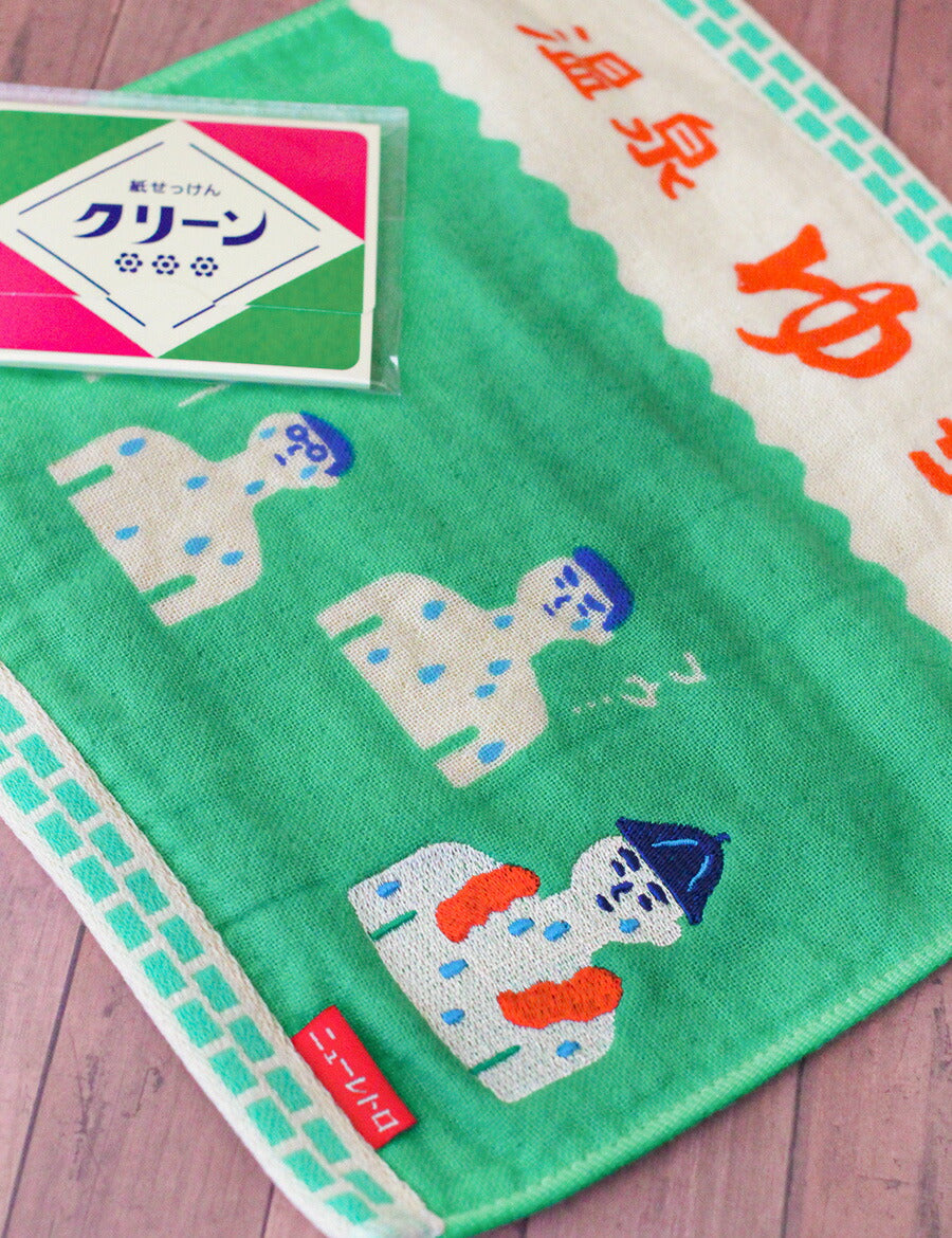 ハンドタオル綿100%ハイタイドニューレトロおしゃれ可愛い大人ハンカチレトロ刺繍イラストおもしろユニーク雑貨レディースメンズプチギフトギフトプレゼントタオルハンカチぎょうざコーヒースワンボートサウナ