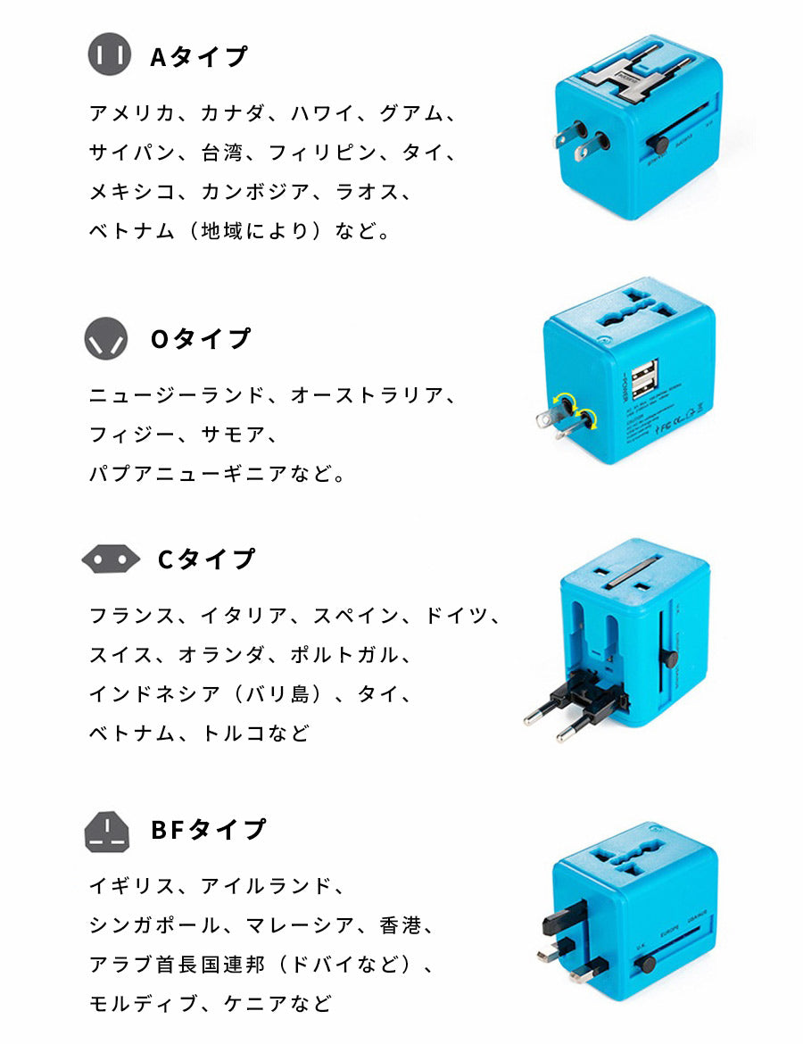【期間限定2790→1,980円】変換プラグ海外全世界対応CタイプBFタイプOタイプマルチカナダオーストラリアコンセントニュージーランドヨーロッパ2ポート同時充電10WiPhone充電器USBアイフォンスマホ充電電源アダプター急速充電android高速
