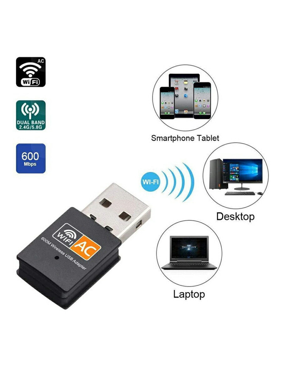 Wi-FiレシーバーusbアダプターUSB2.0LANusbアダプターレシーバー無線LAN2.4GHz5GHz600MbpsWindowsMacOS対応中継器ドライブフリーインストール不要差すだけデュアルバンド方式デュアルバンド