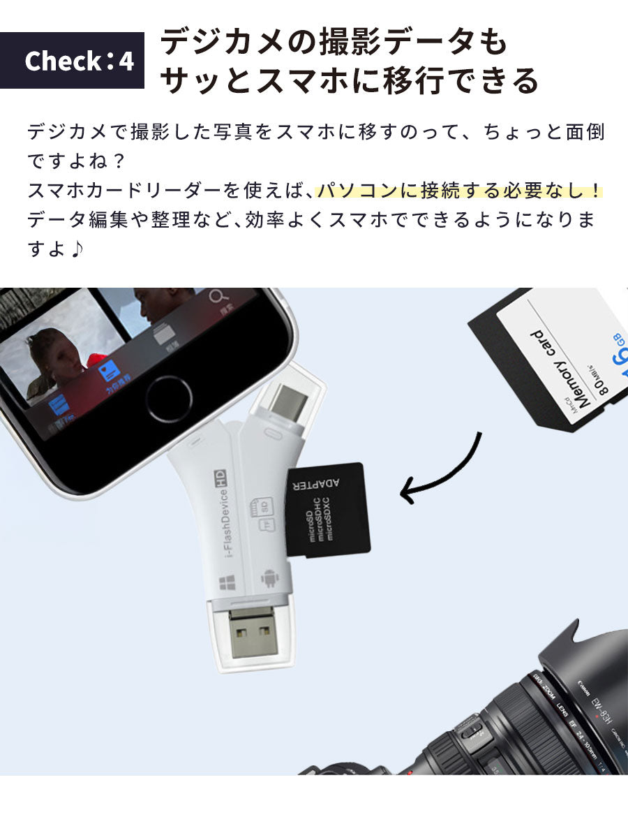 SDカードリーダー4in1USB-CUSB2.0USB3.0Type-CSDカードmicroSD