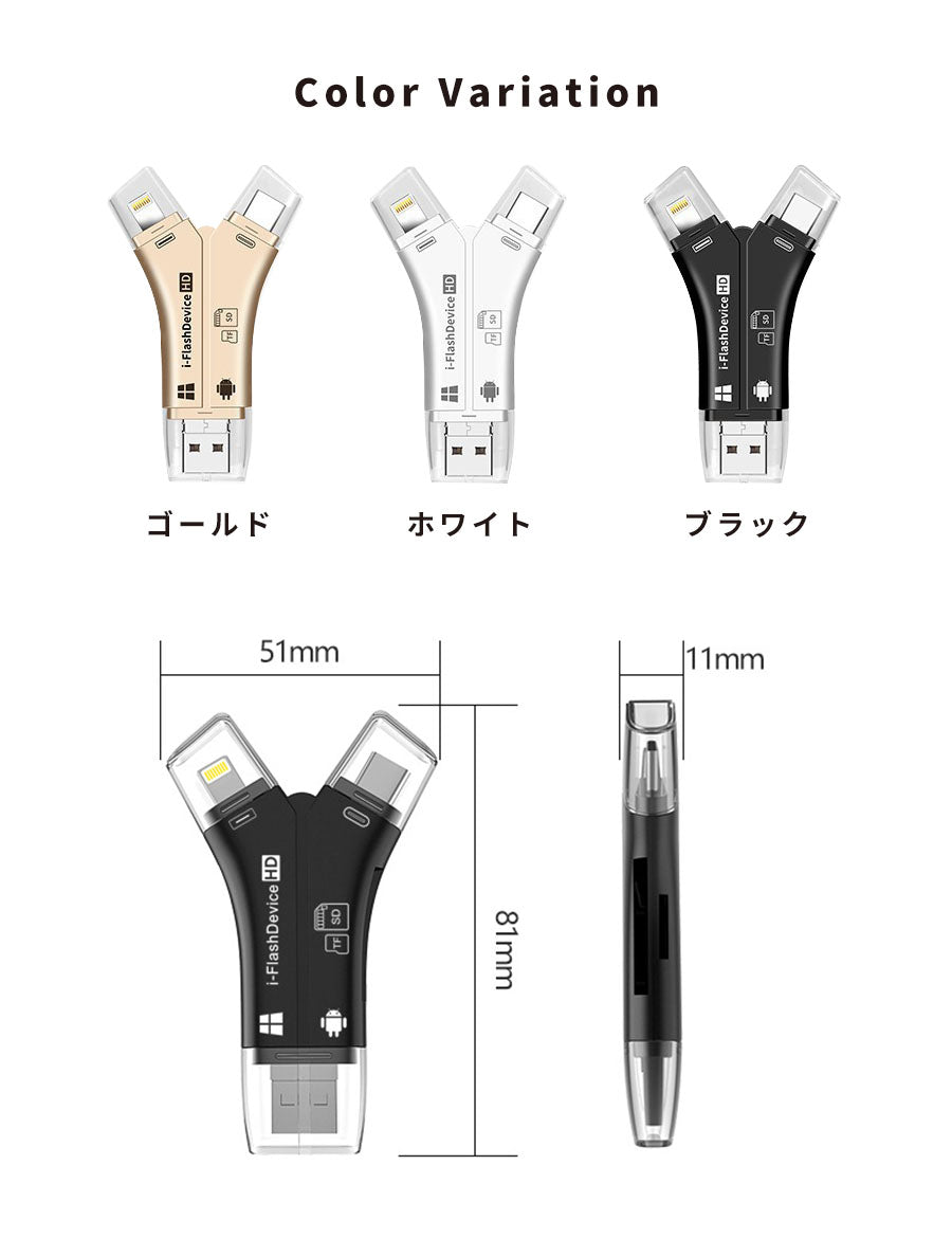 SDカードリーダー4in1USB-CUSB2.0USB3.0Type-CSDカードmicroSD