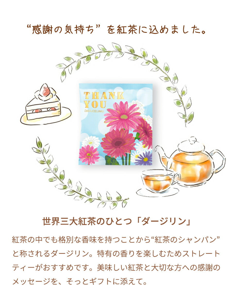 【10個セット】プチギフトギフトありがとう感謝メッセージ紅茶ティーバッグダージリン女性男性おしゃれかわいい結婚式ブライダル挨拶卒業卒園異動退職転校転勤引っ越しお礼お返しプレゼント花[tw]ありがとう