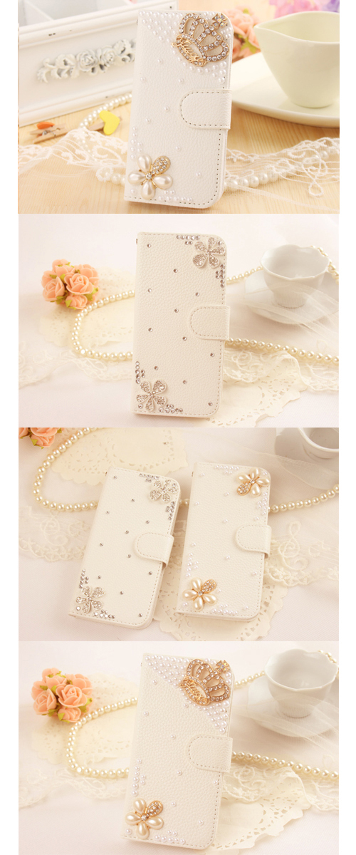 Iphoneケース 手帳型 おしゃれ キラキラ デコ 王冠とパール花 Iphoneケース おでかけ雑貨の通販 おでかけセレクト