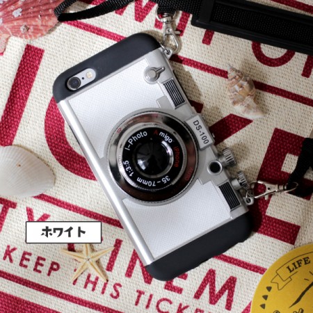 iPhoneケース シリコン キャラクター かわいい レトロ カメラ デザイン ロング ストラップ